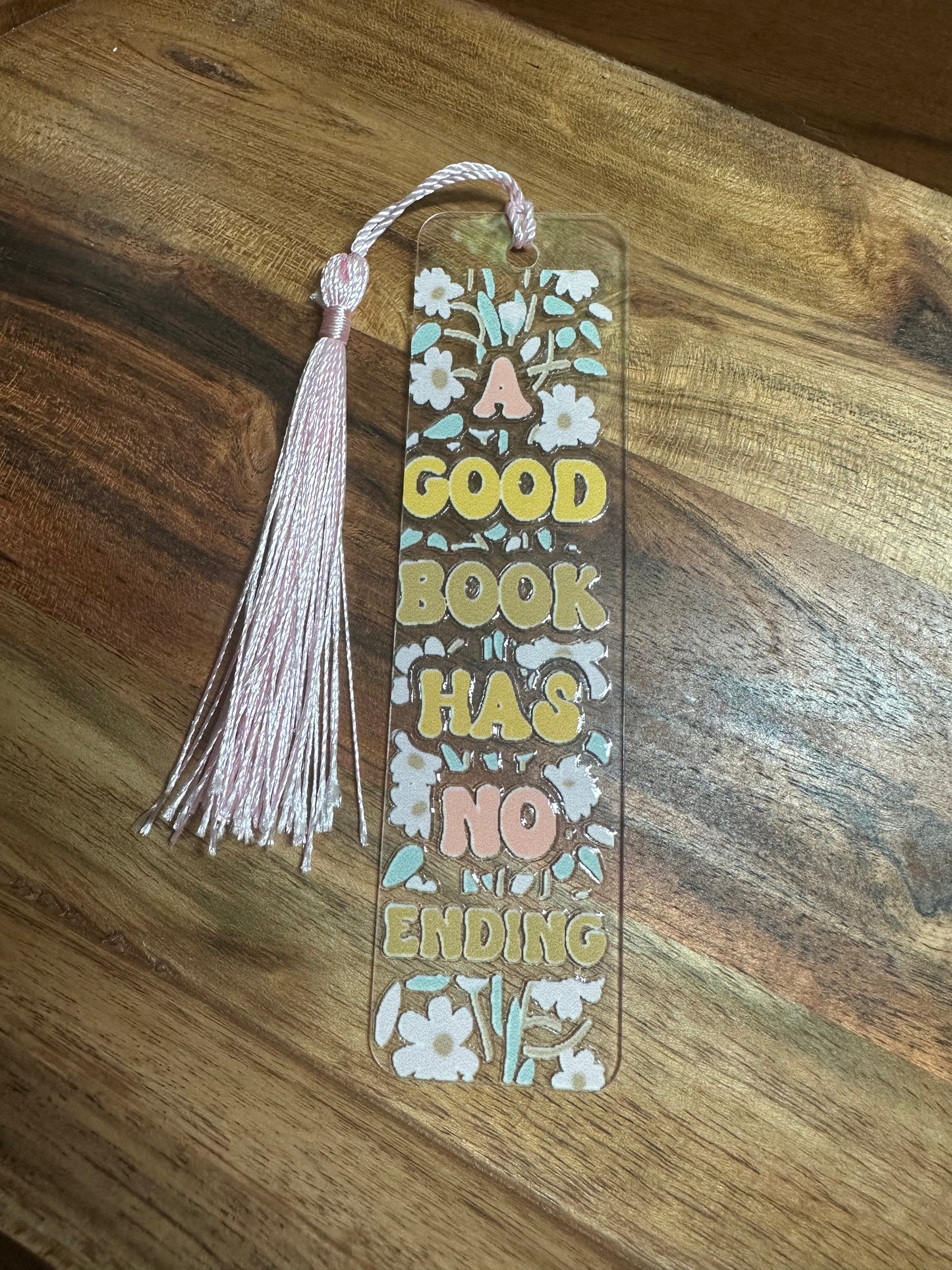 Handmade Clear Acrylic Bookmarks- Thin, Clear, Lightweight With Sayings + Ribbon or Tassel