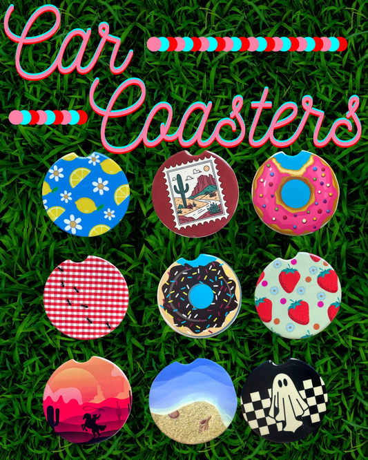 🌟Handmade Sublimated Ceramic Car Coasters – Multiple Designs
