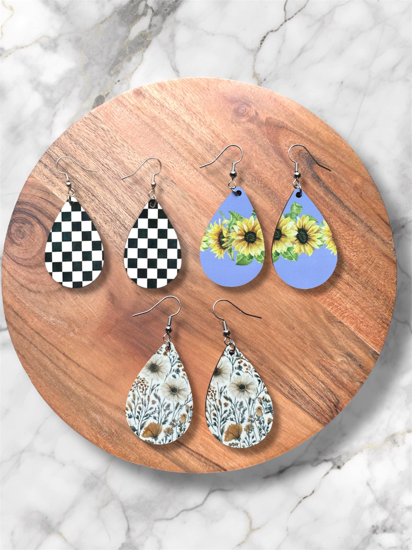 Handmade Sublimated MDF Teardrop Shaped Earrings –  Lightweight, Unique Jewelry