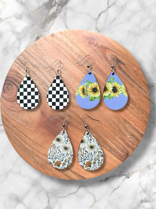 Handmade Sublimated MDF Teardrop Shaped Earrings –  Lightweight, Unique Jewelry