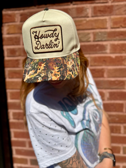 Howdy Darlin' Embroidery Patch Camoflauge Cream Realtree Baseball Hat