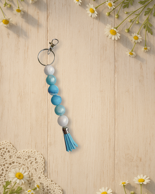 silicone beaded standalone keychain ocean blue