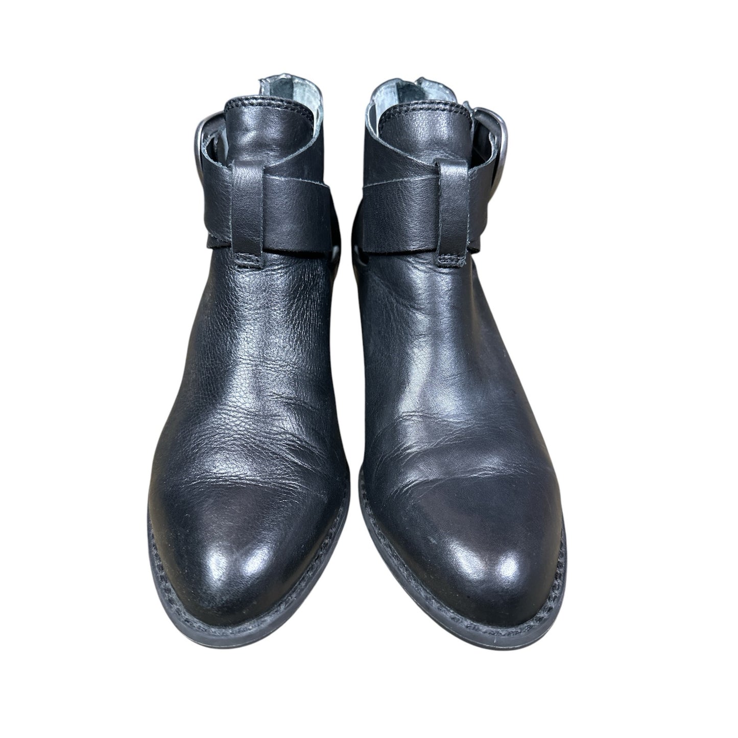 Vionic ‘Rory Smooth’ Black Comfort Zip Up Buckle Leather Heeled Booties Size 6