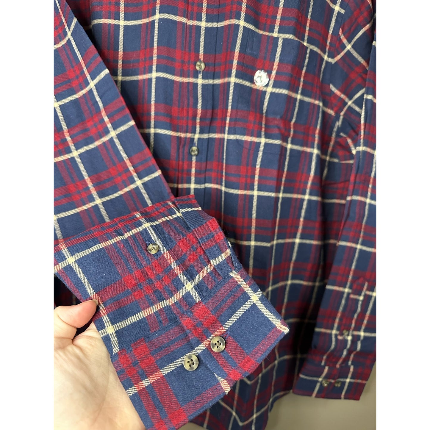 NEW Men’s Saddlebred ‘Classic Fit’ Maroon Blue Button Down Plaid Shirt Size L