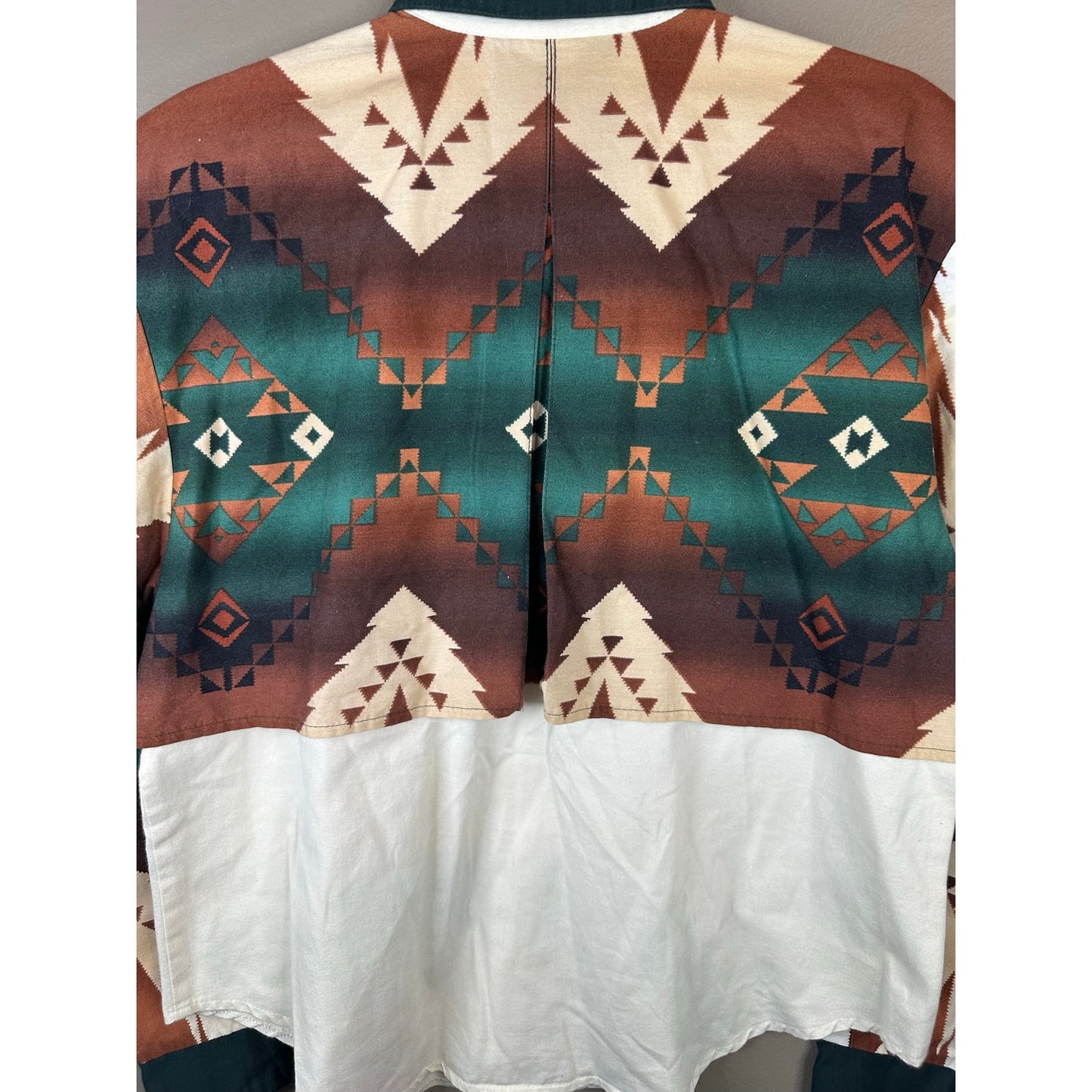 Vintage RoughRider Western Tassel Long Sleeve Button Down White Teal Size L