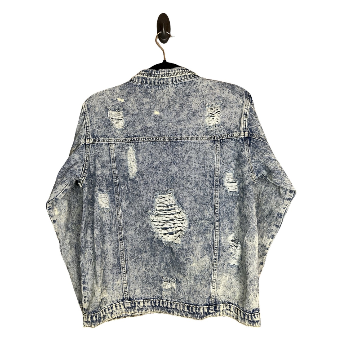 Bibi Blue Jean Acid Wash Distressed Long Sleeve Button Up Denim Jacket Size M