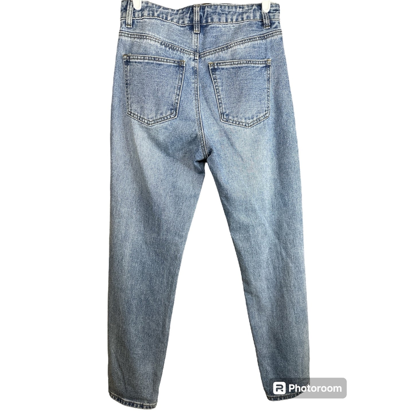 Princess Polly Lightwash Distressed High Waisted Denim Blue Jeans Size 4