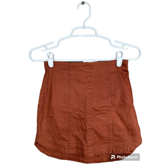 Altar’d State Boho Rust Burnt Orange Zip Up Jean Fitted Mini Skirt Size XS
