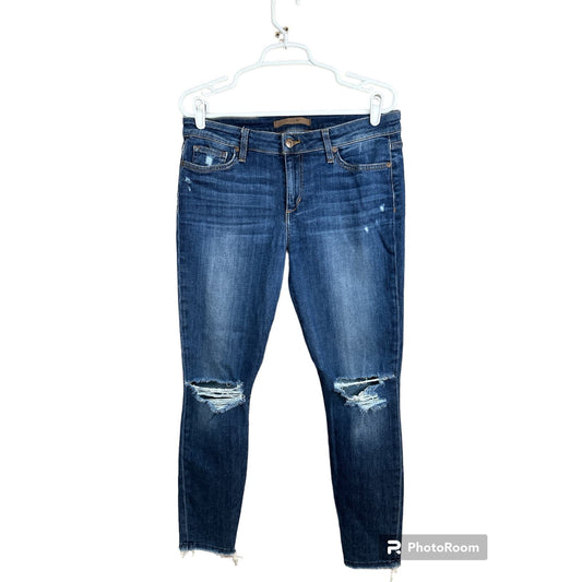 Joe’s Jeans Medium Wash Distressed Skinny Joyce Raw Hem Fringe Blue Jeans Size 31