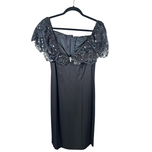 Vintage 70s Made in US By ILGWU Black Off Shoulder Sequin Fitted Dress Size 9/10