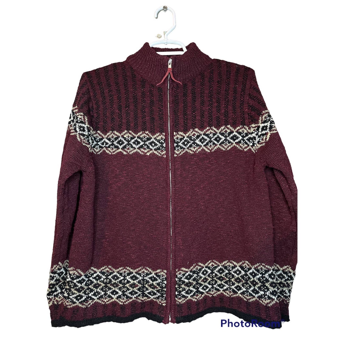 Erika Zip Up Acrylic Purple Maroon Sweater Size Small