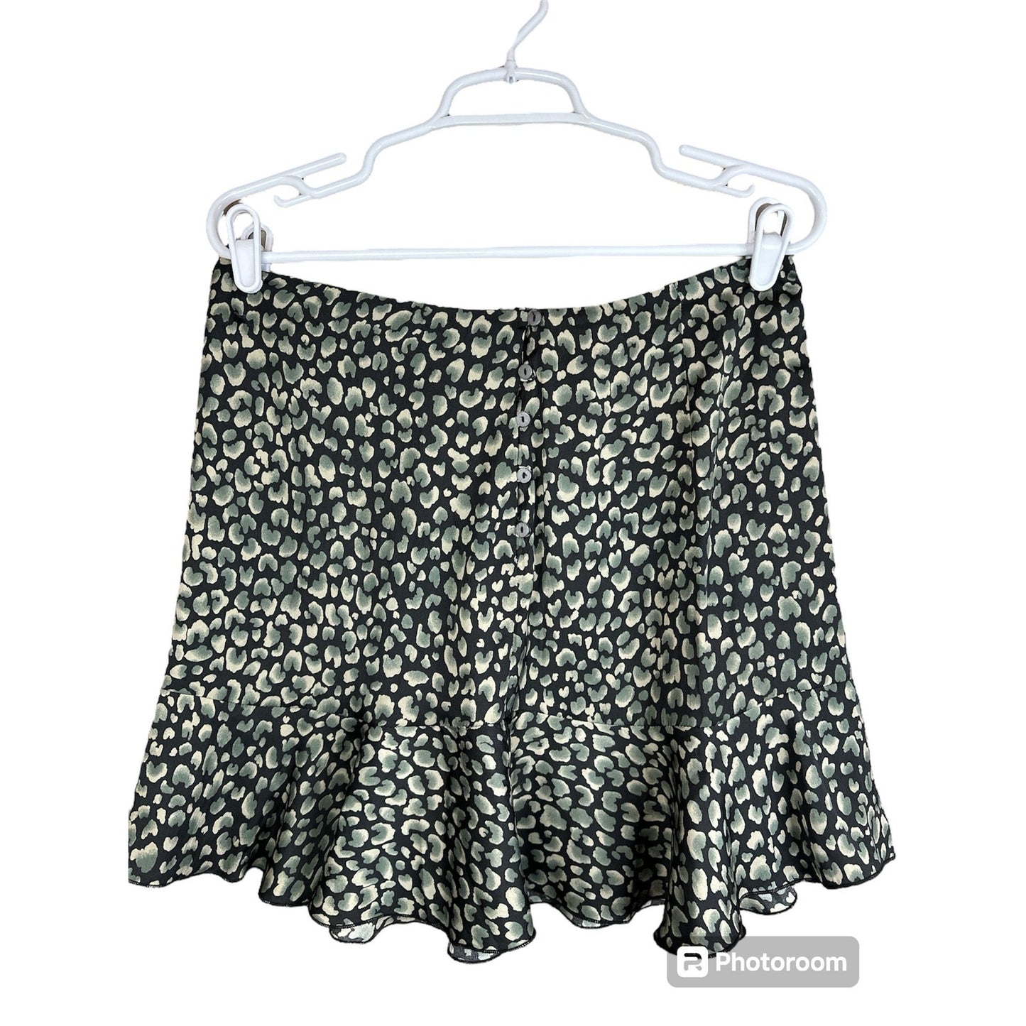 Free People Intimately Button Up Silky Mini Animal Print Grey Black Skirt Size L