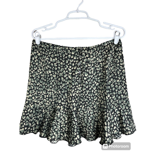 Free People Intimately Button Up Silky Mini Animal Print Grey Black Skirt Size L