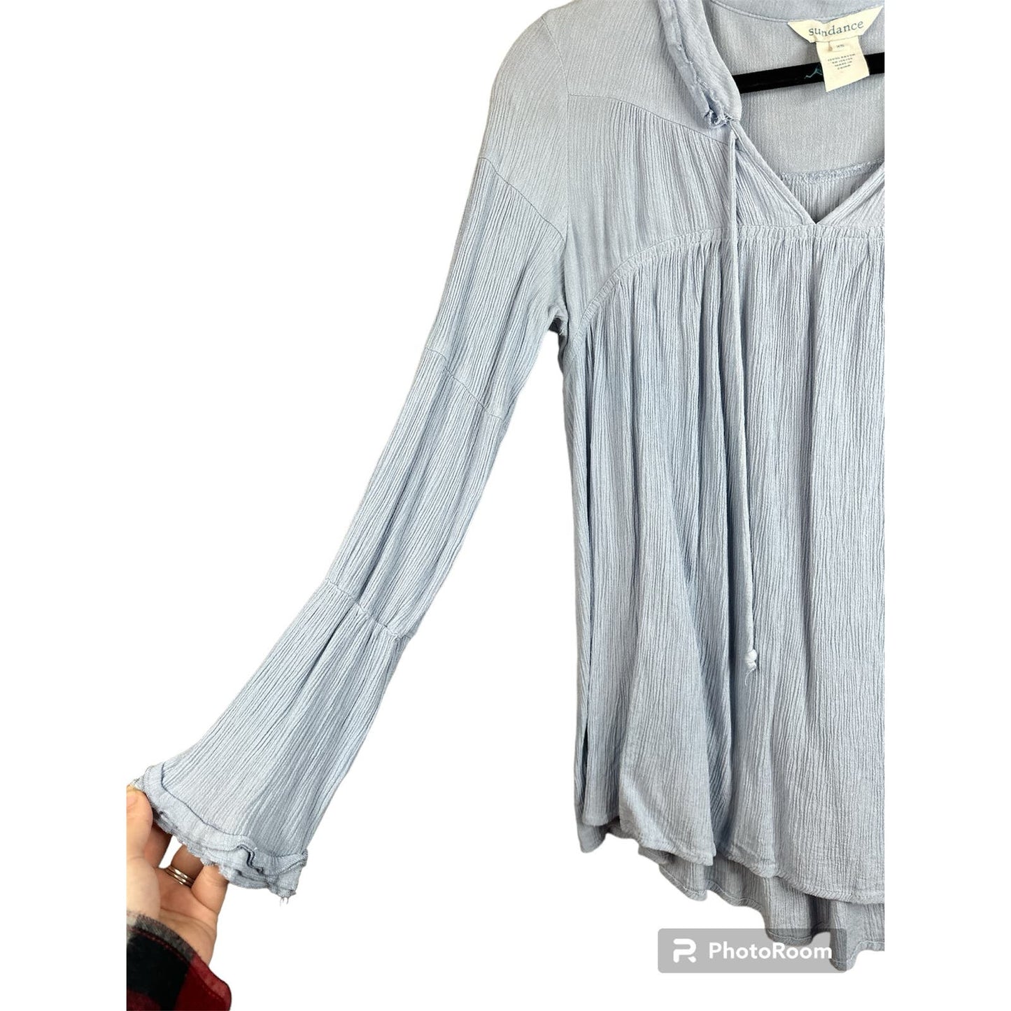 Sundance Blue V Neck Tassels Long Flowy Sleeves Blouse Size XS