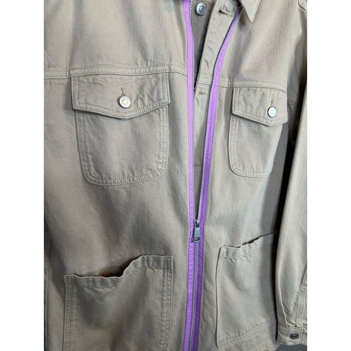 NA-KD Women's Oversized Khaki Long Sleeve Lilac Stripe Detail Jacket Size 34