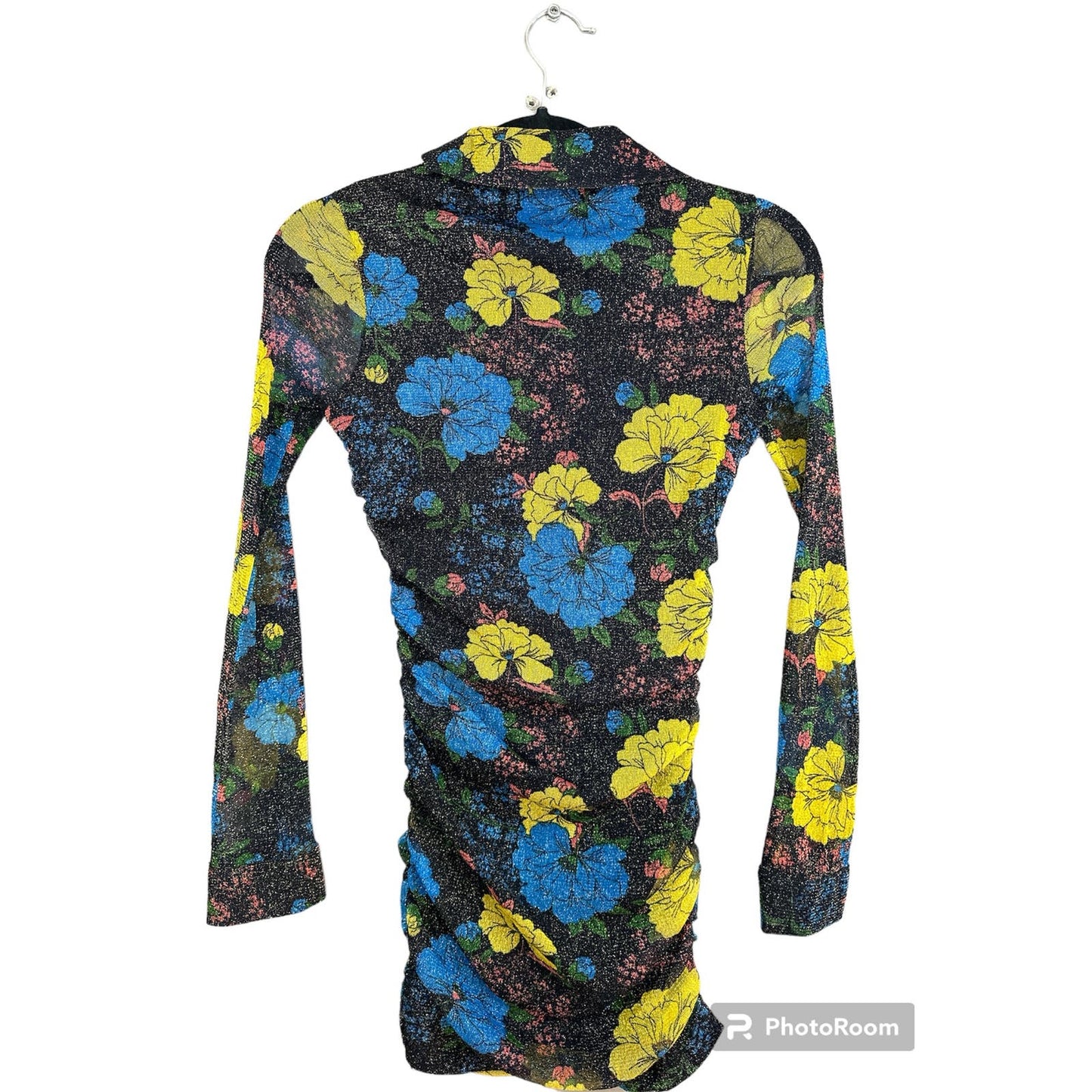 Urban Outfitters Long Sleeve Floral Print Black Bodycon Scrunch Dress Size XS