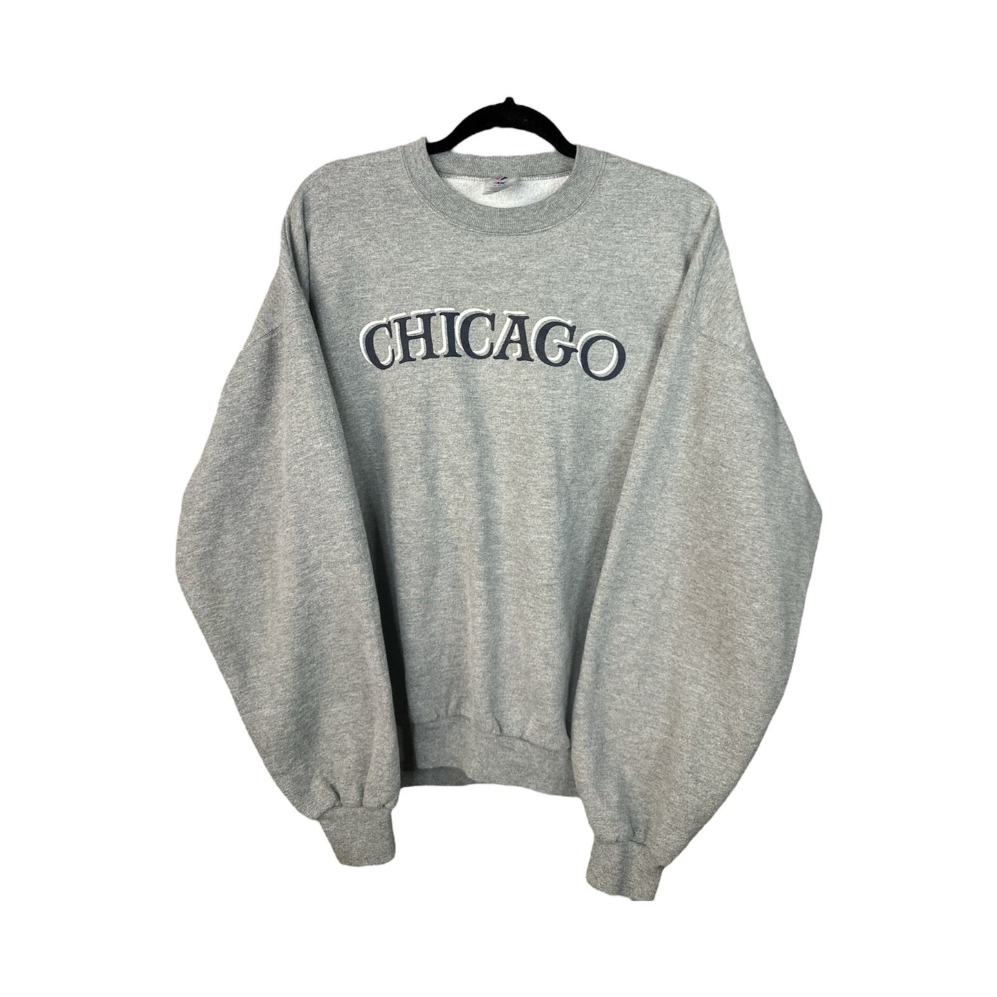 Vintage Jerzees Grey Blue Graphic ‘Chicago’ Long Sleeves Sweatshirt Size XL