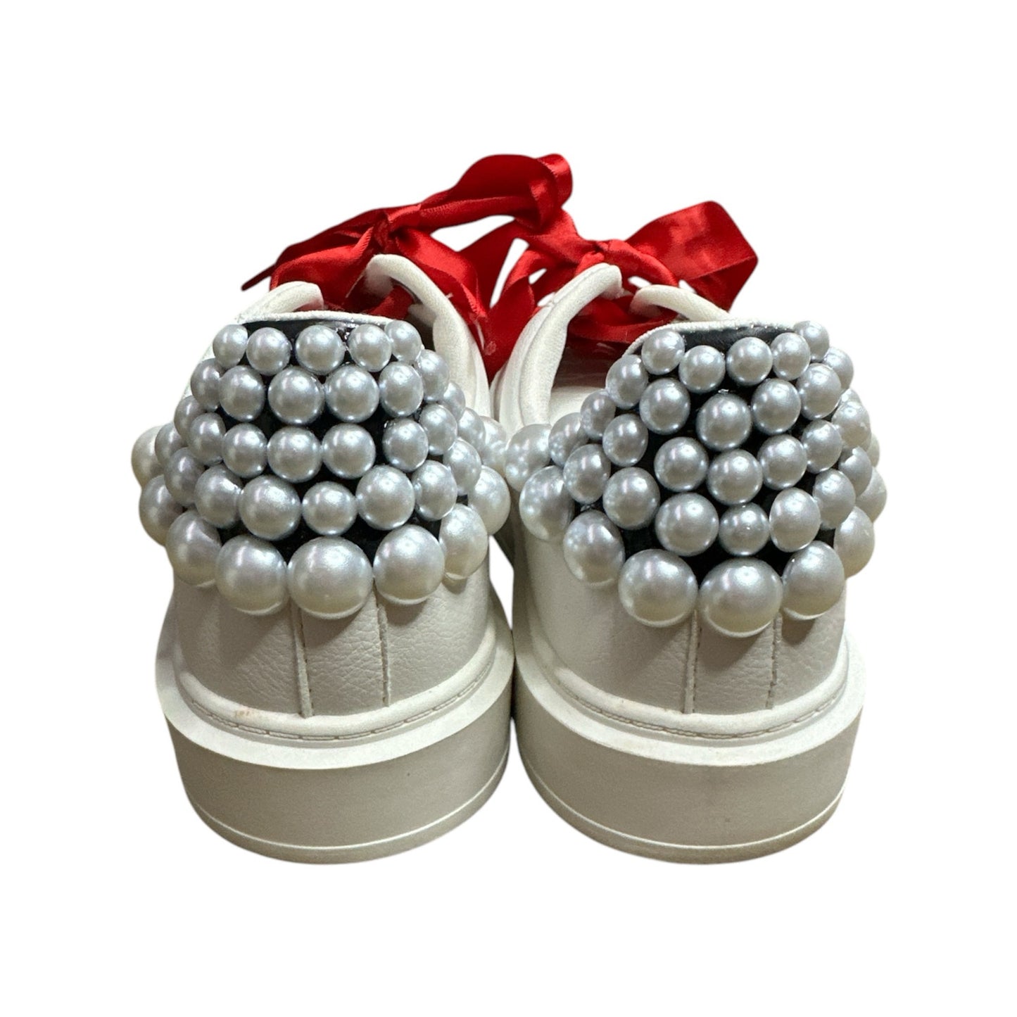 Steve Madden Red White Lace Up Plaid Pearl Valentines Platform Sneaker Size 9.5
