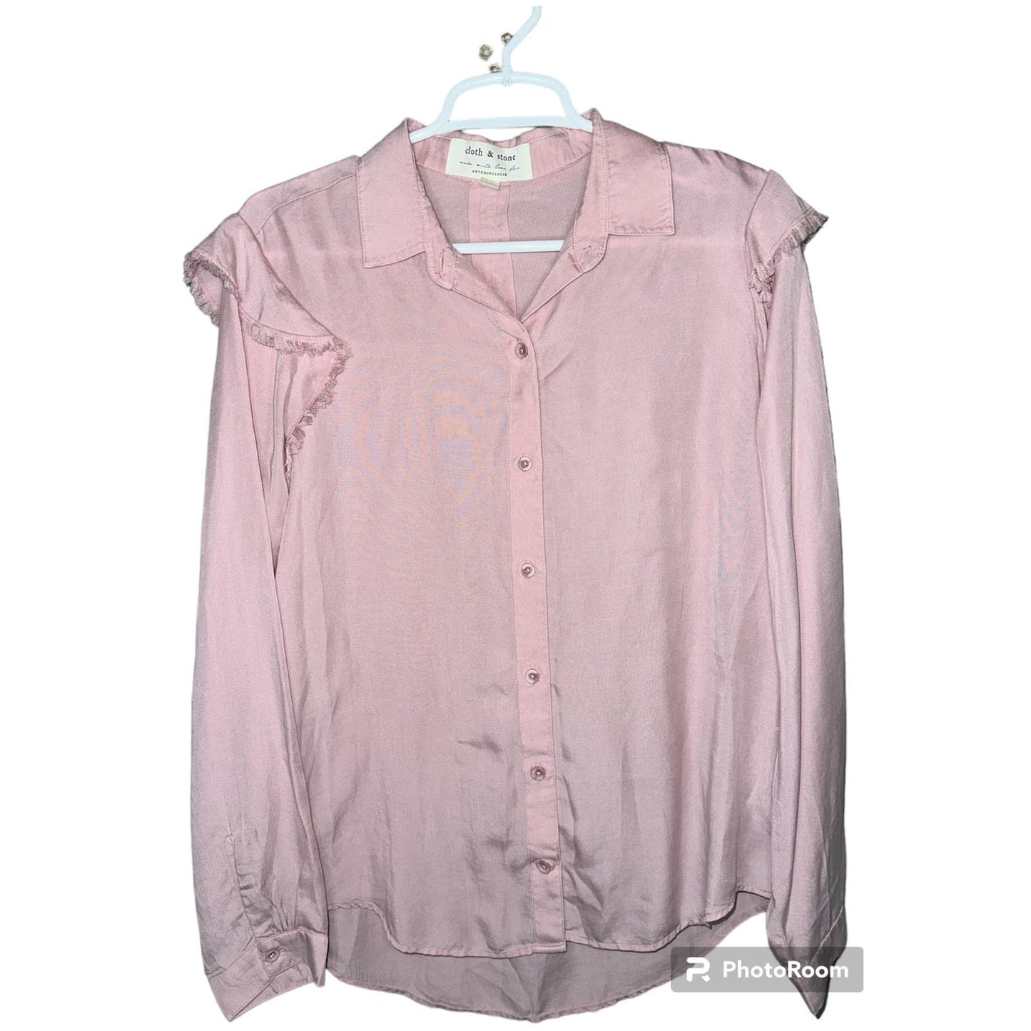 Cloth & Stone Pink Ruffle Shoulder Long Sleeve Button Up Blouse Size Medium