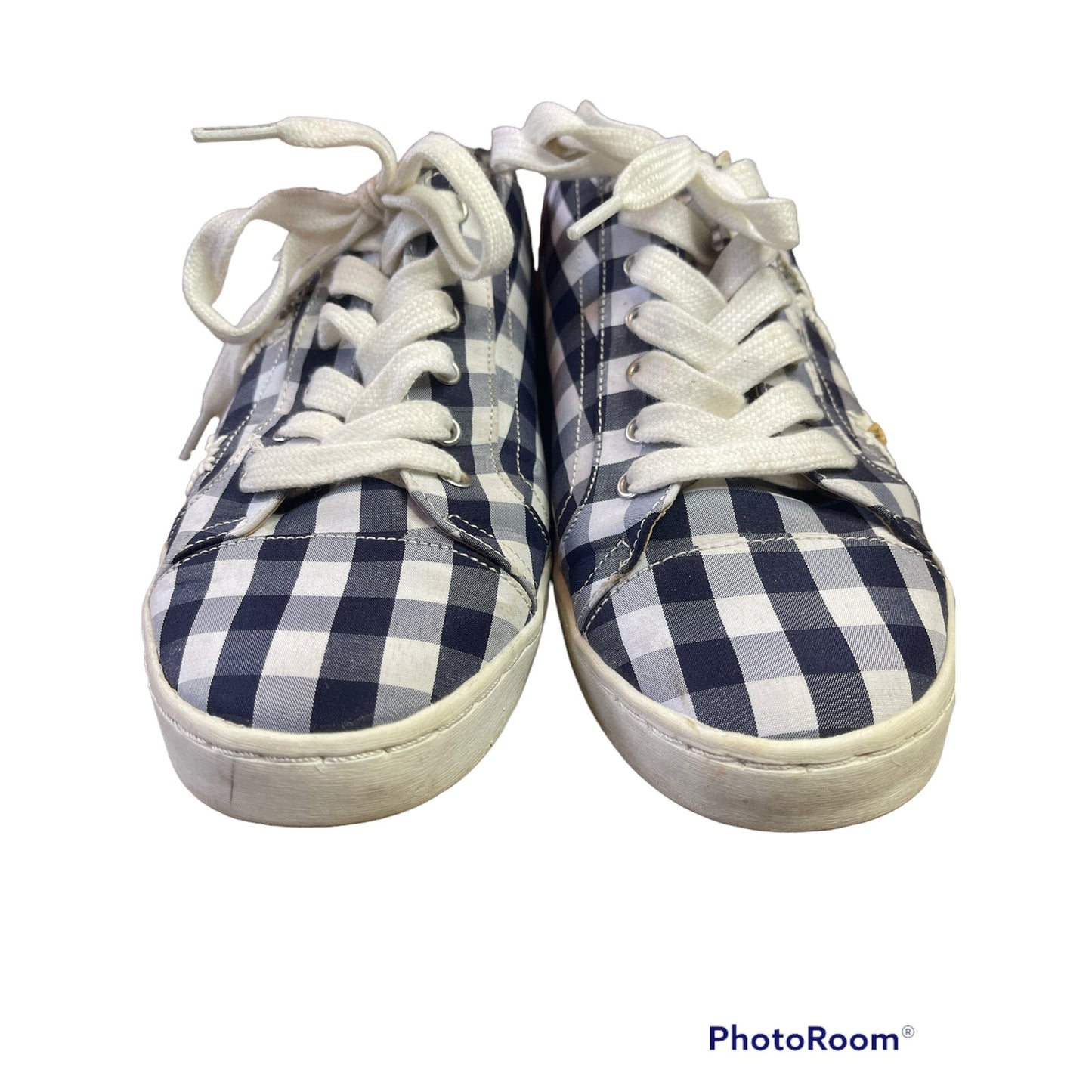Betsey Johnson Gingham Blue White Slip On Mules Embroider Bee Size 8.5