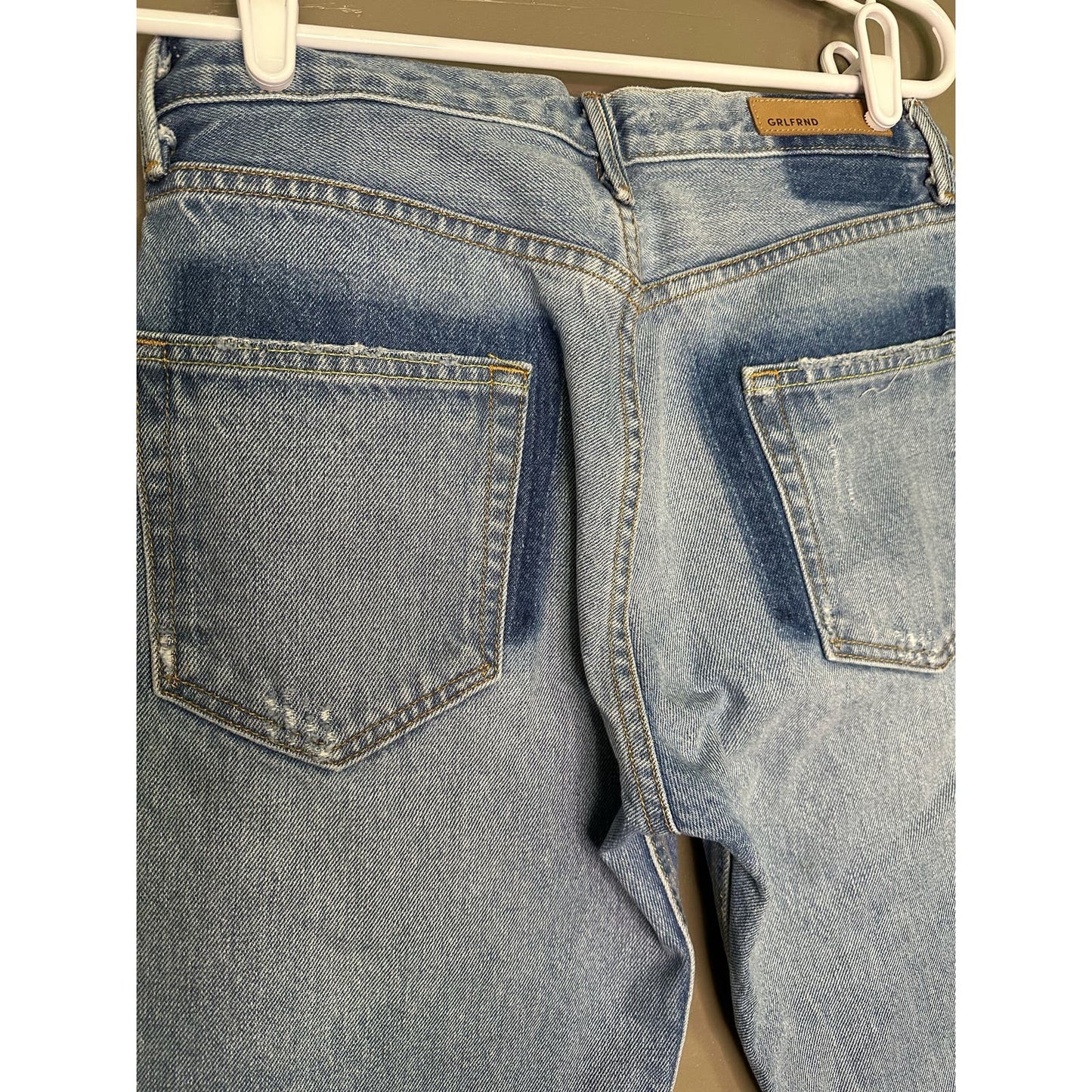 GRLFRND Karolina Butterfly Button Raw Hem Light Wash Jeans Size 27