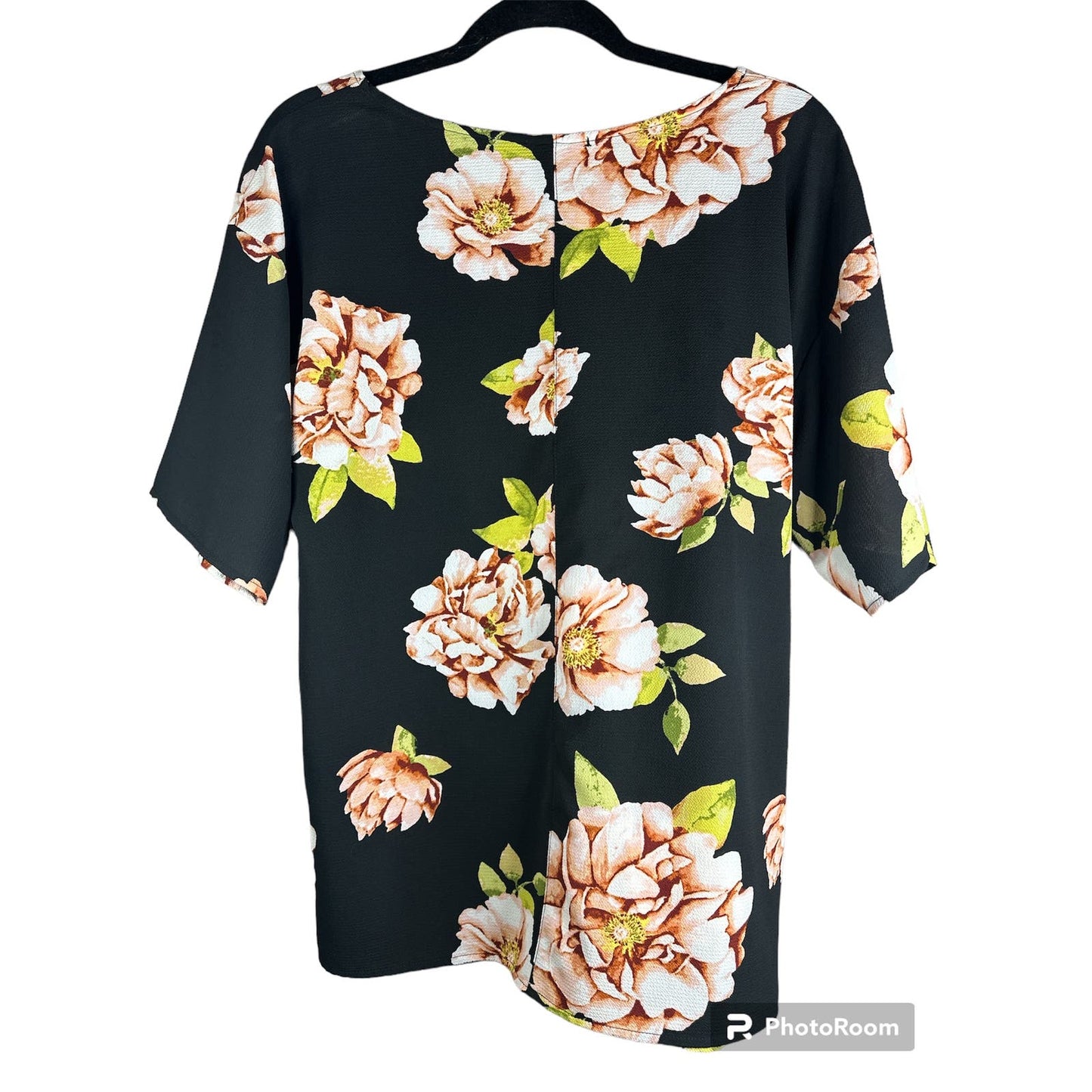 Molly Isadora Black Floral Print Short Sleeve Tie Waist Blouse Size 0X