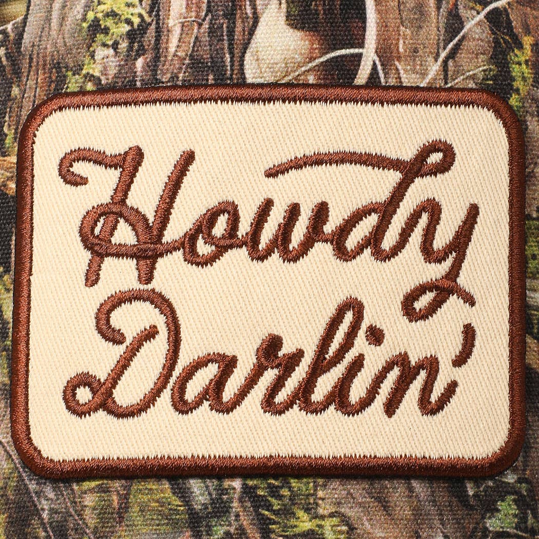 'Howdy Darlin' Embroidered Patch Camouflage Cream Baseball Trucker Hat
