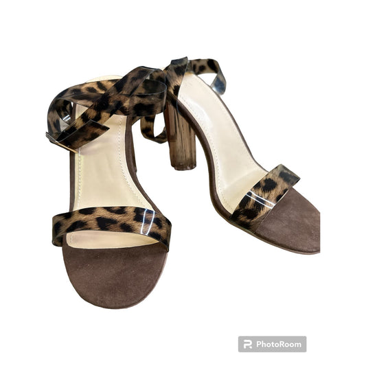 Just Fab Cheetah Print Hanna Transparent Heeled Peep Open Toe Sandal Size 7.5