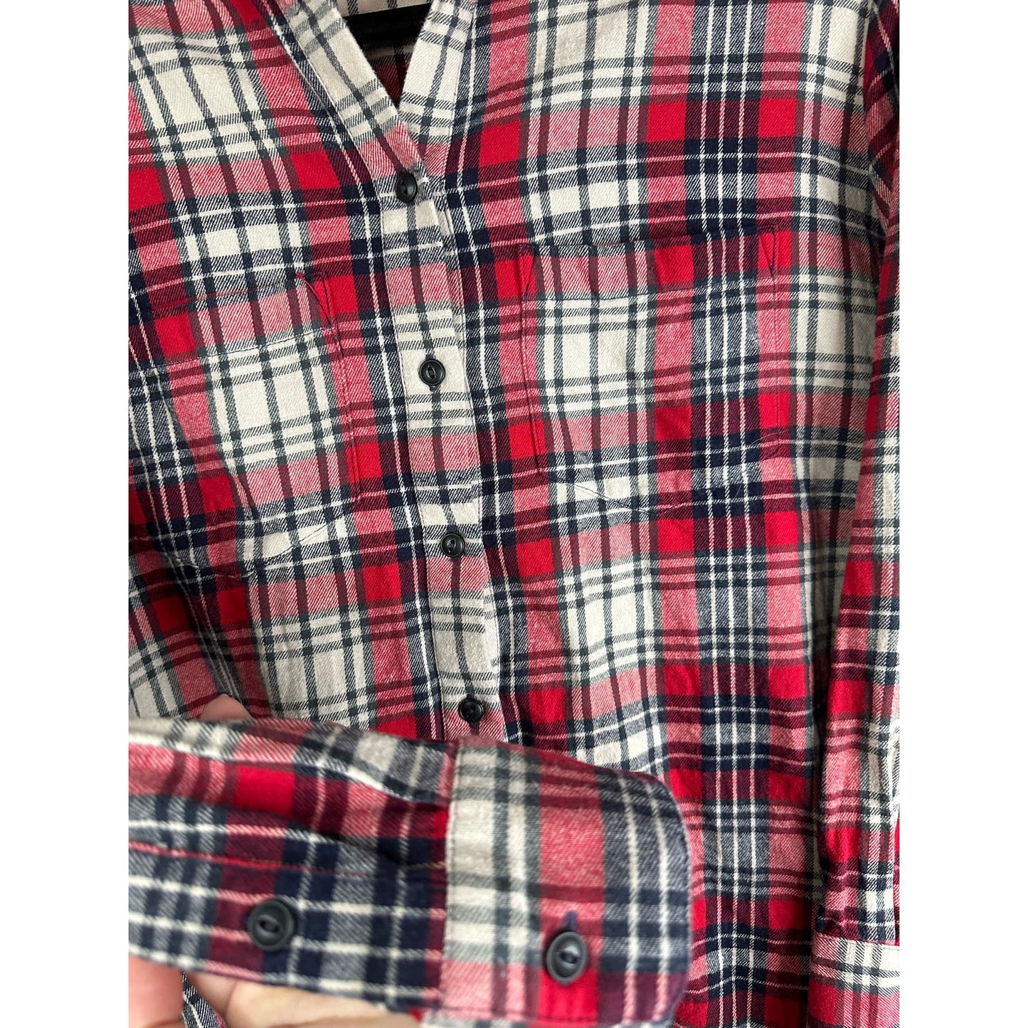 Madewell Red Blue White Plaid Button Down Long Sleeve Oversized Flannel Size XS