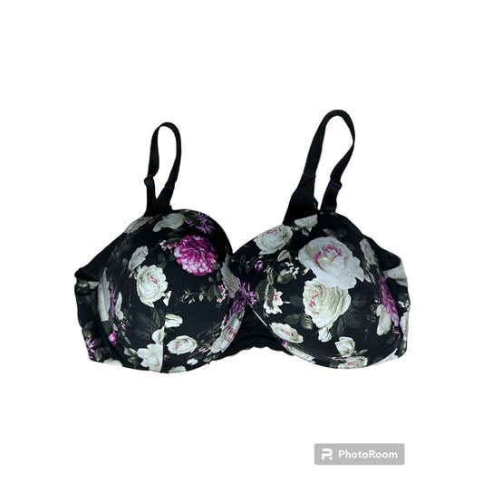 Torrid Curve Floral Black Pink Underwire Lace Padded Push Up Bra Size 40DD