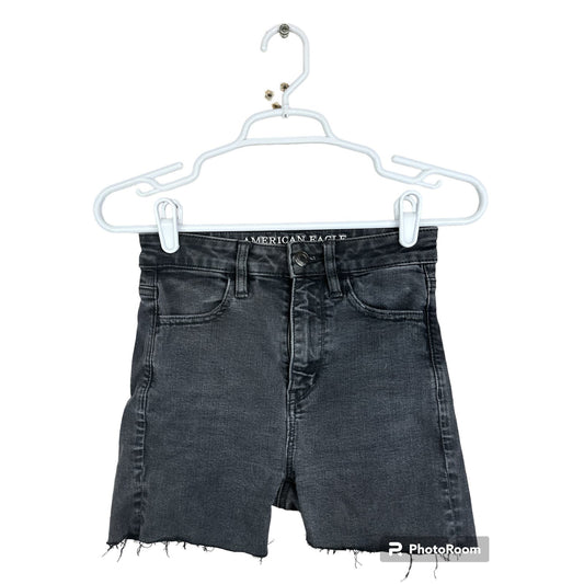 American Eagle Black Cut Off Super Hi Rise Shorts Size 00