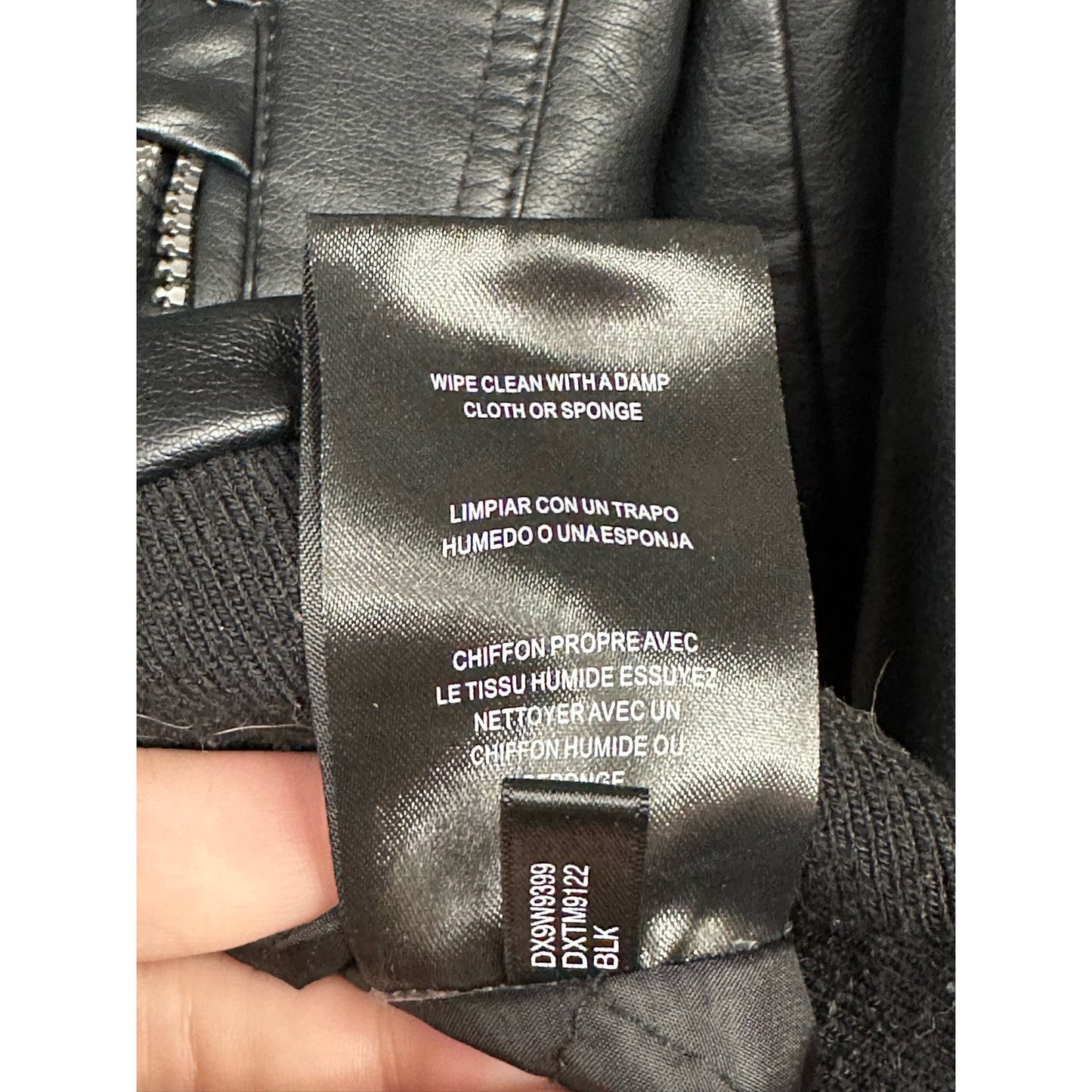 Women’s DKNY Black Zip Up Faux Leather Long Sleeve Bomber Jacket Size Small