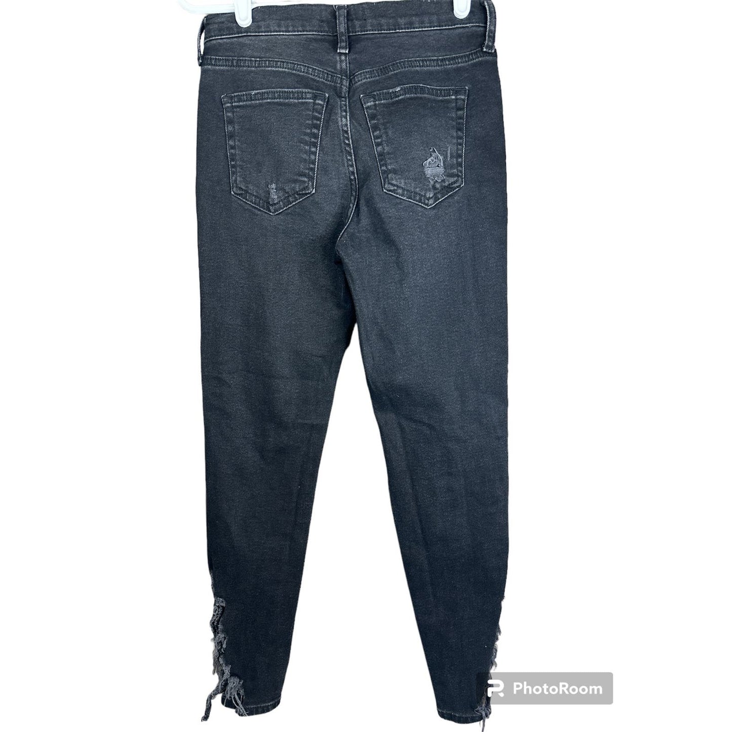 We The Free Black Super Distressed Skinny Jeans Side Slits Size 26
