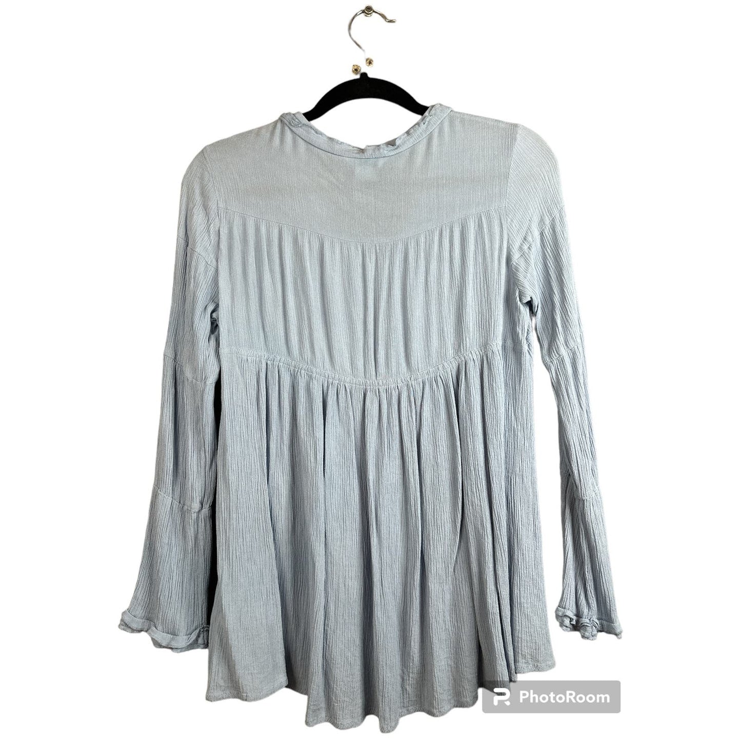 Sundance Blue V Neck Tassels Long Flowy Sleeves Blouse Size XS