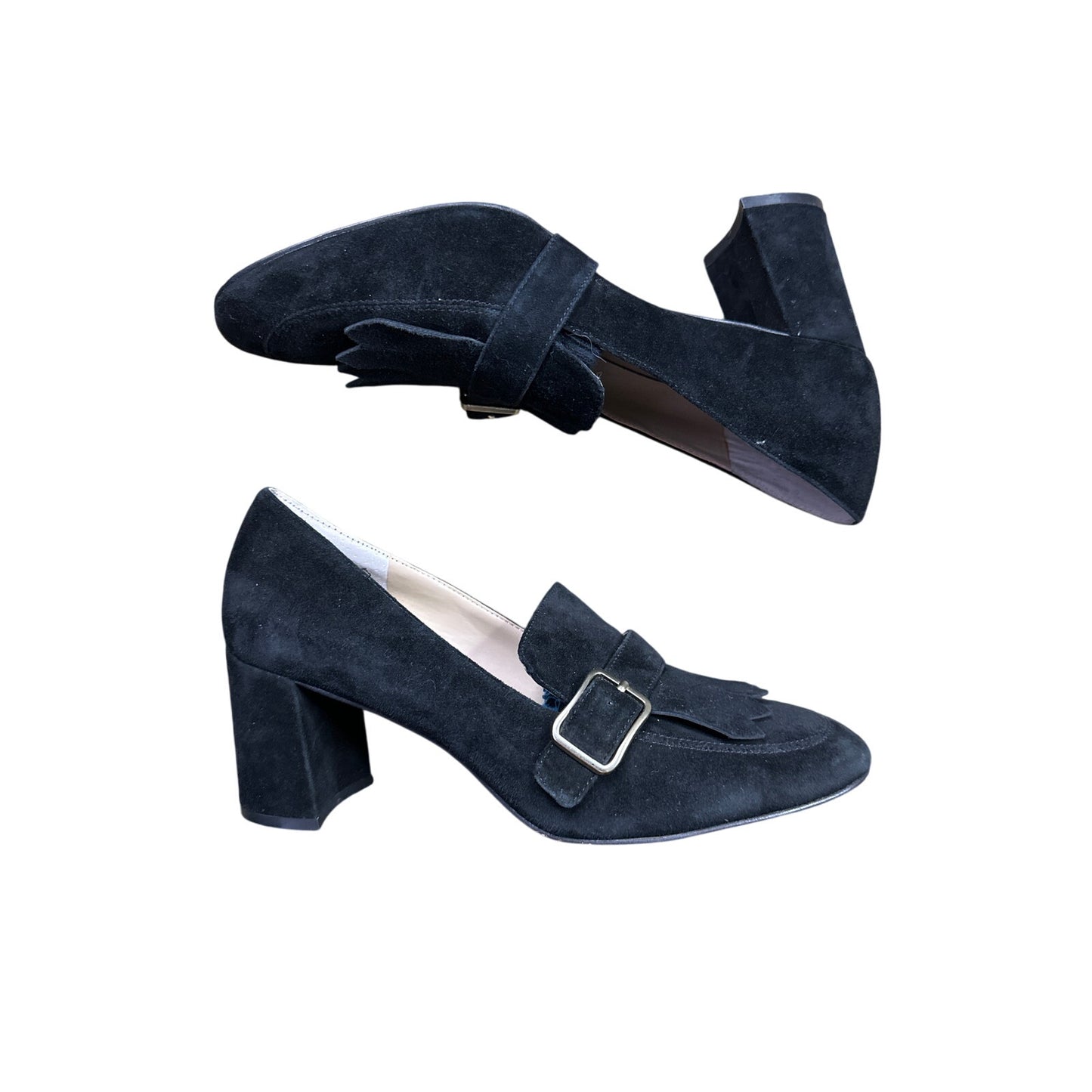 Vince Camuto Black Giuliann Suede Buckle Detail Mid Block Heel Pumps Size 9/39