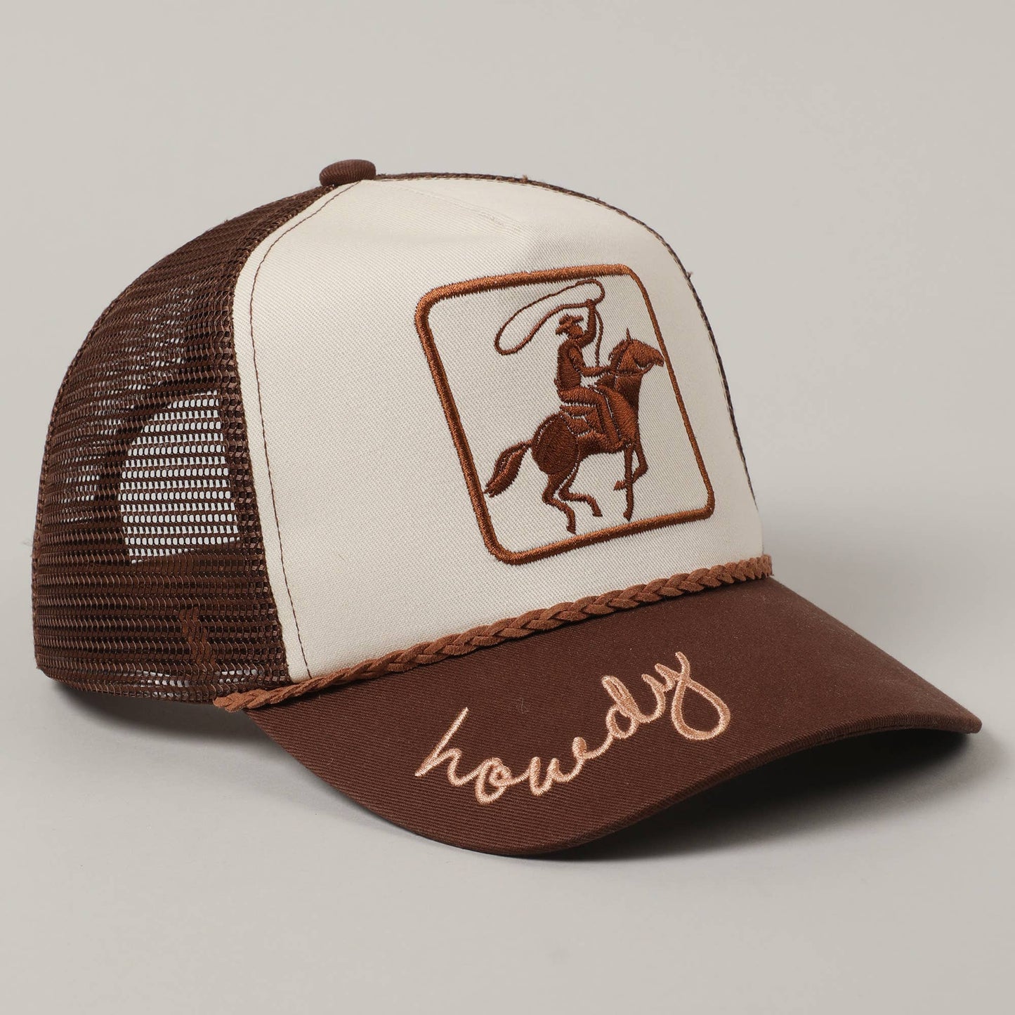 'Ride 'Em Cowboy' Howdy Brown Embroidered Mesh Back Baseball Hat