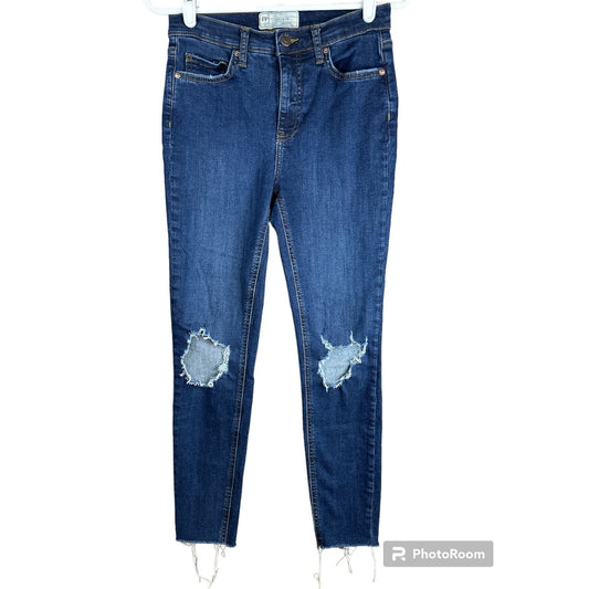 Free People Distressed Raw Hem Blue Medium Wash Skinny Jeans Size 27