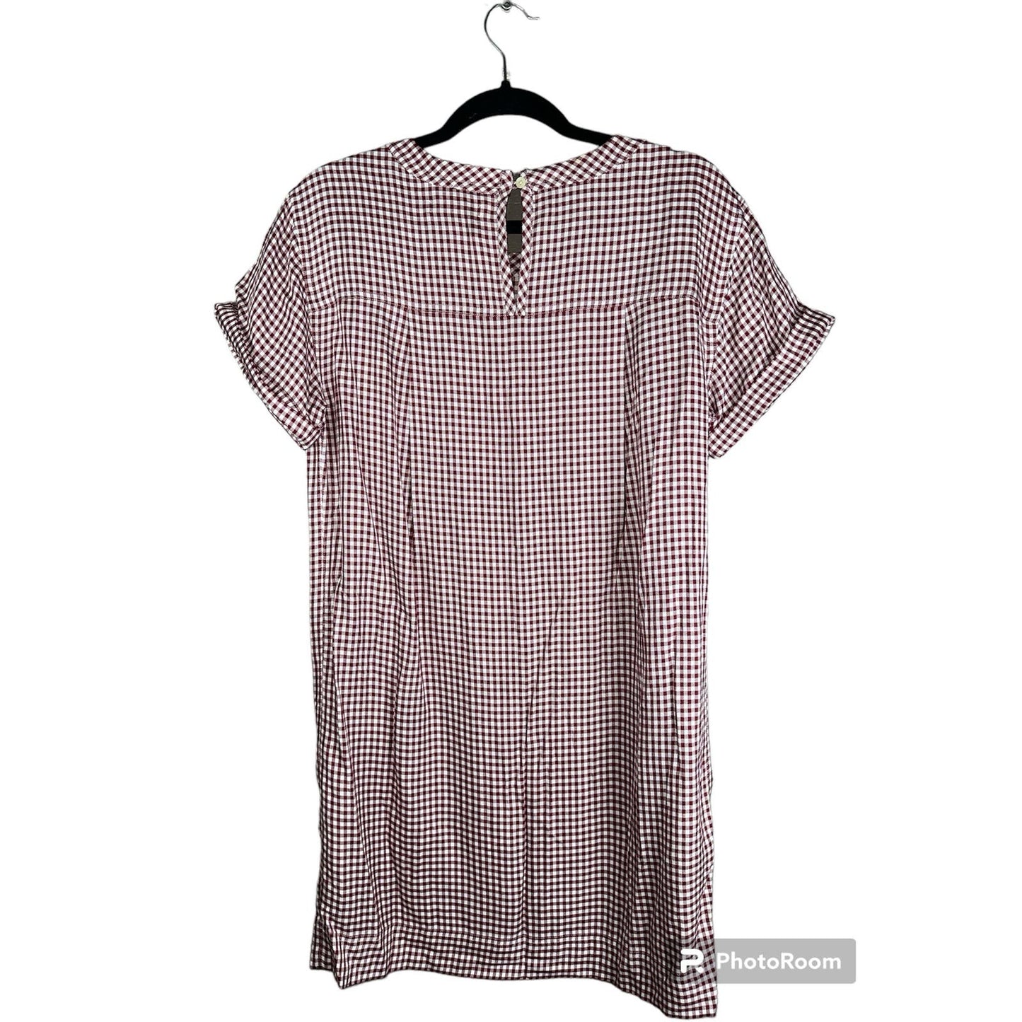 Madewell Red White Plaid Gingham Print Short Sleeve Shirt Dress Size Small
