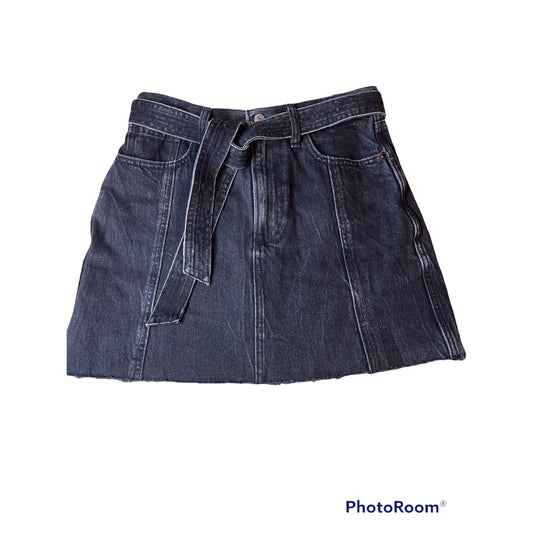 Abercrombie & Fitch Black Jean Denim Raw Hem Waist Tie Mini Skirt Size 27/4