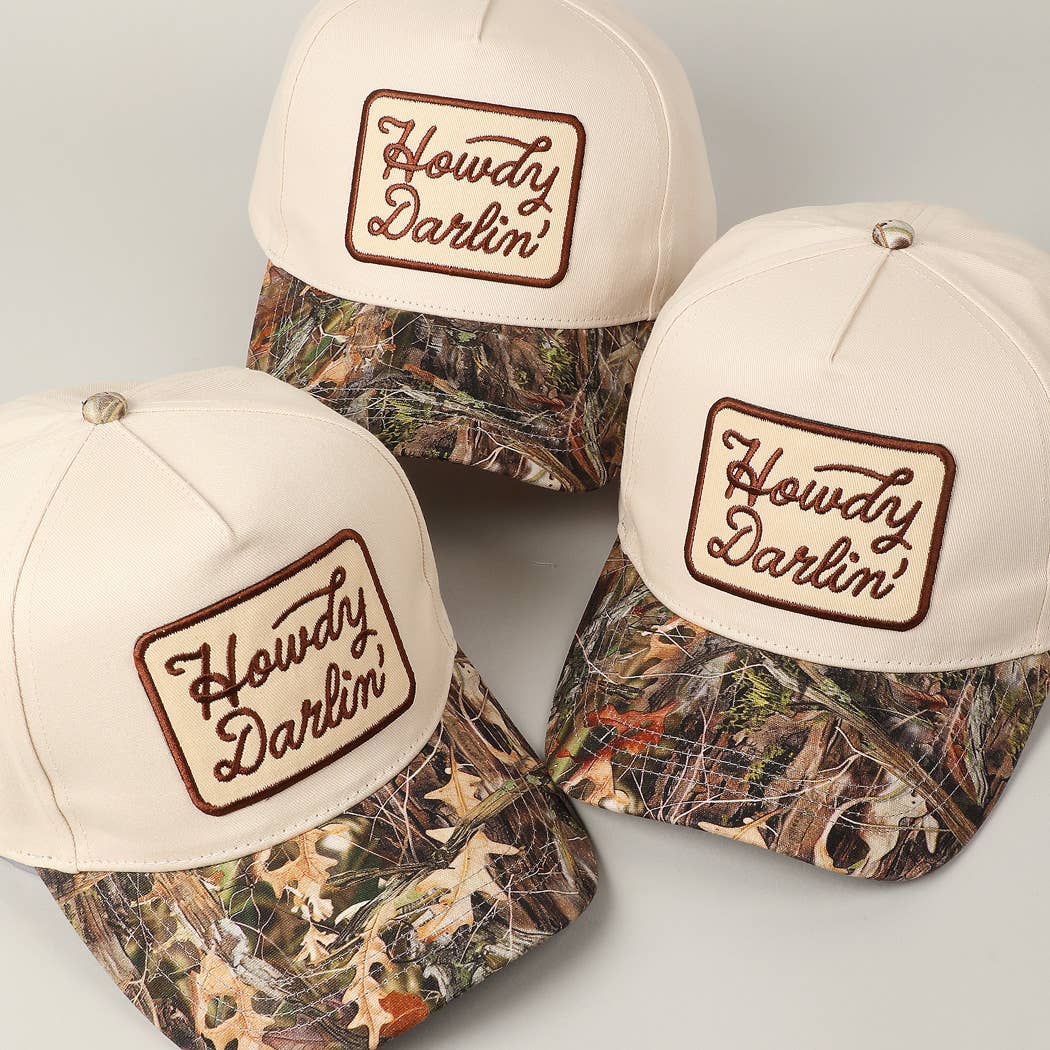 Howdy Darlin' Embroidery Patch Camoflauge Cream Realtree Baseball Hat