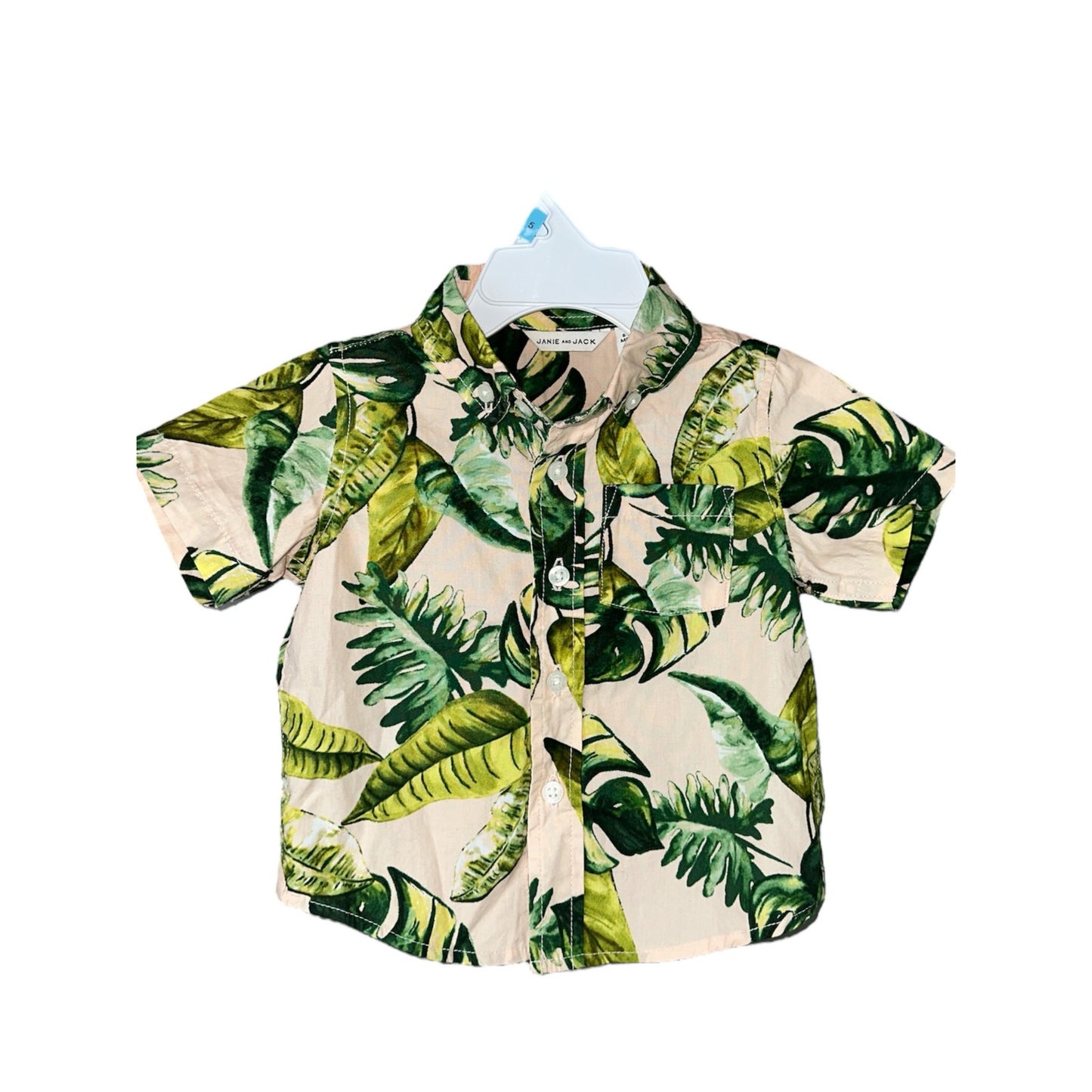Boy’s Janie & Jack Pink Hawaiian Print Short Sleeve Button Down Size 6-12 Months