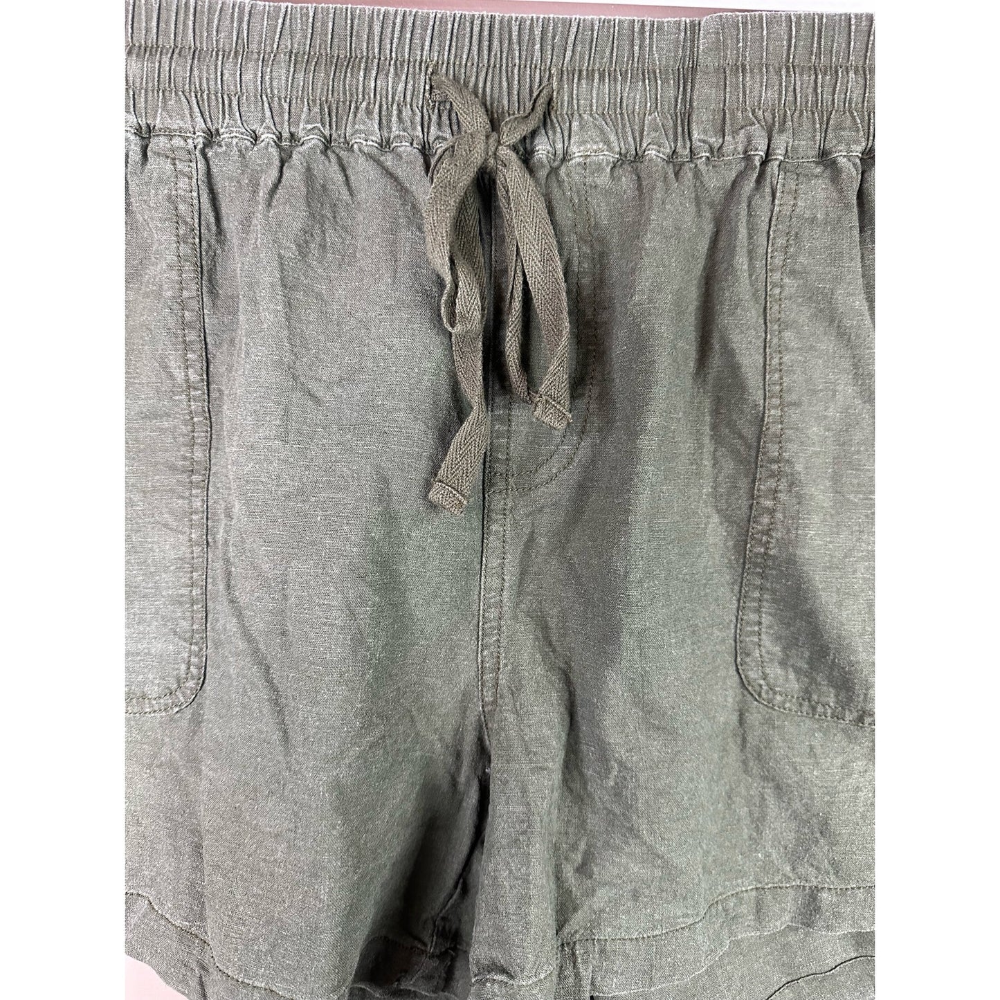 Torrid Linen Blend Green Pull On Drawstring Pocket Shorts Size 0