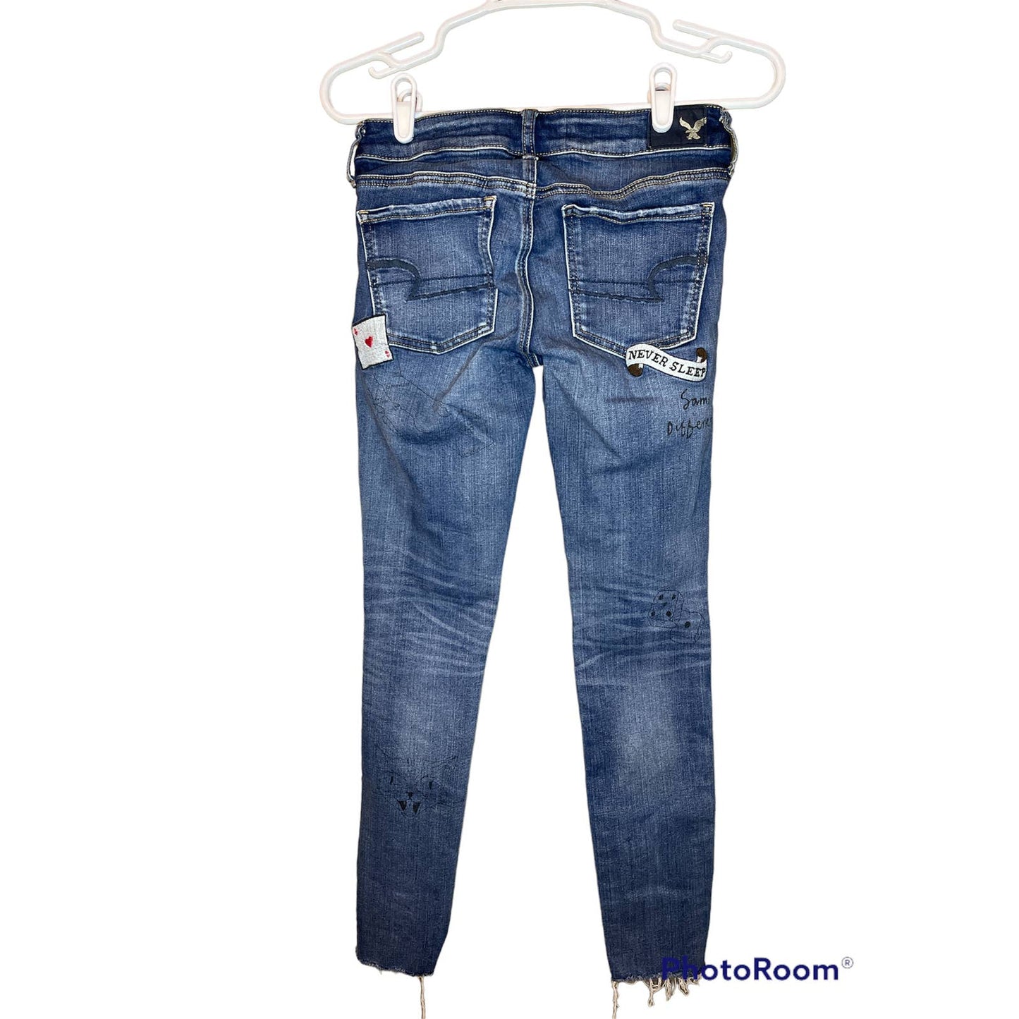 American Eagle Jegging Hot Rod Super Stretch Car Patch Distressed Jeans Size 2L