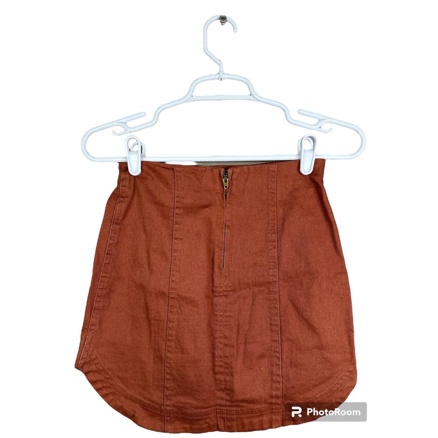 Altar’d State Boho Rust Burnt Orange Zip Up Jean Fitted Mini Skirt Size XS