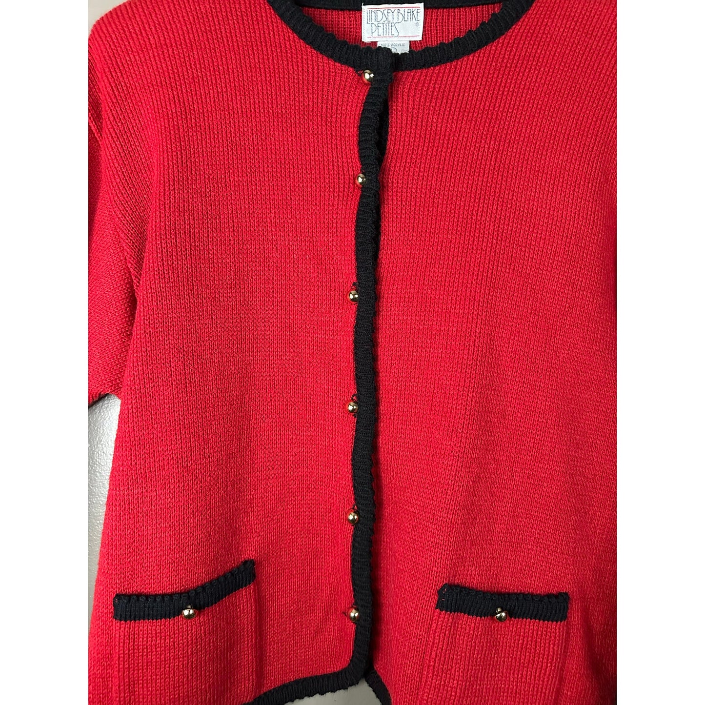 Vintage Lindsey Blake Red 100% Acrylic Long Sleeve Button Cardigan Size Large