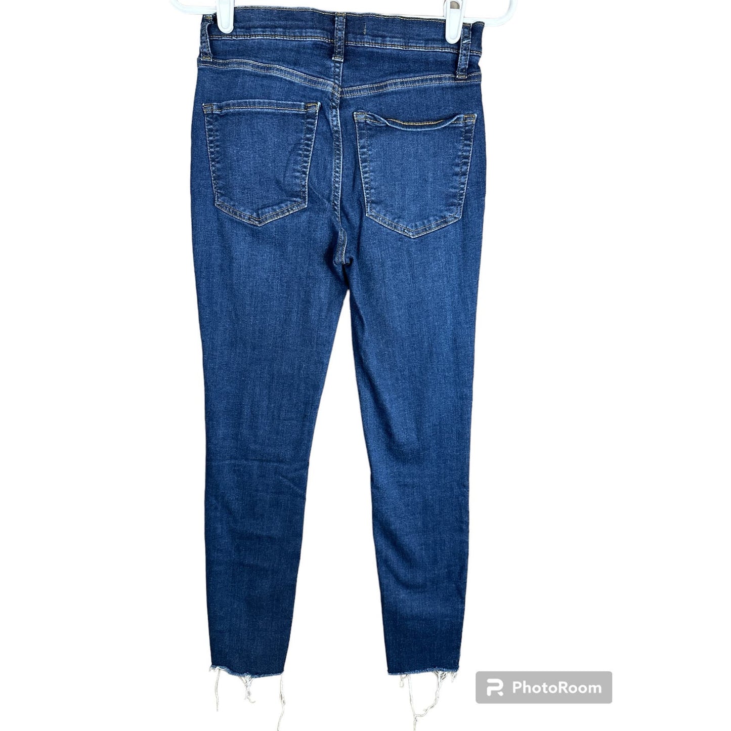 Free People Distressed Raw Hem Blue Medium Wash Skinny Jeans Size 27
