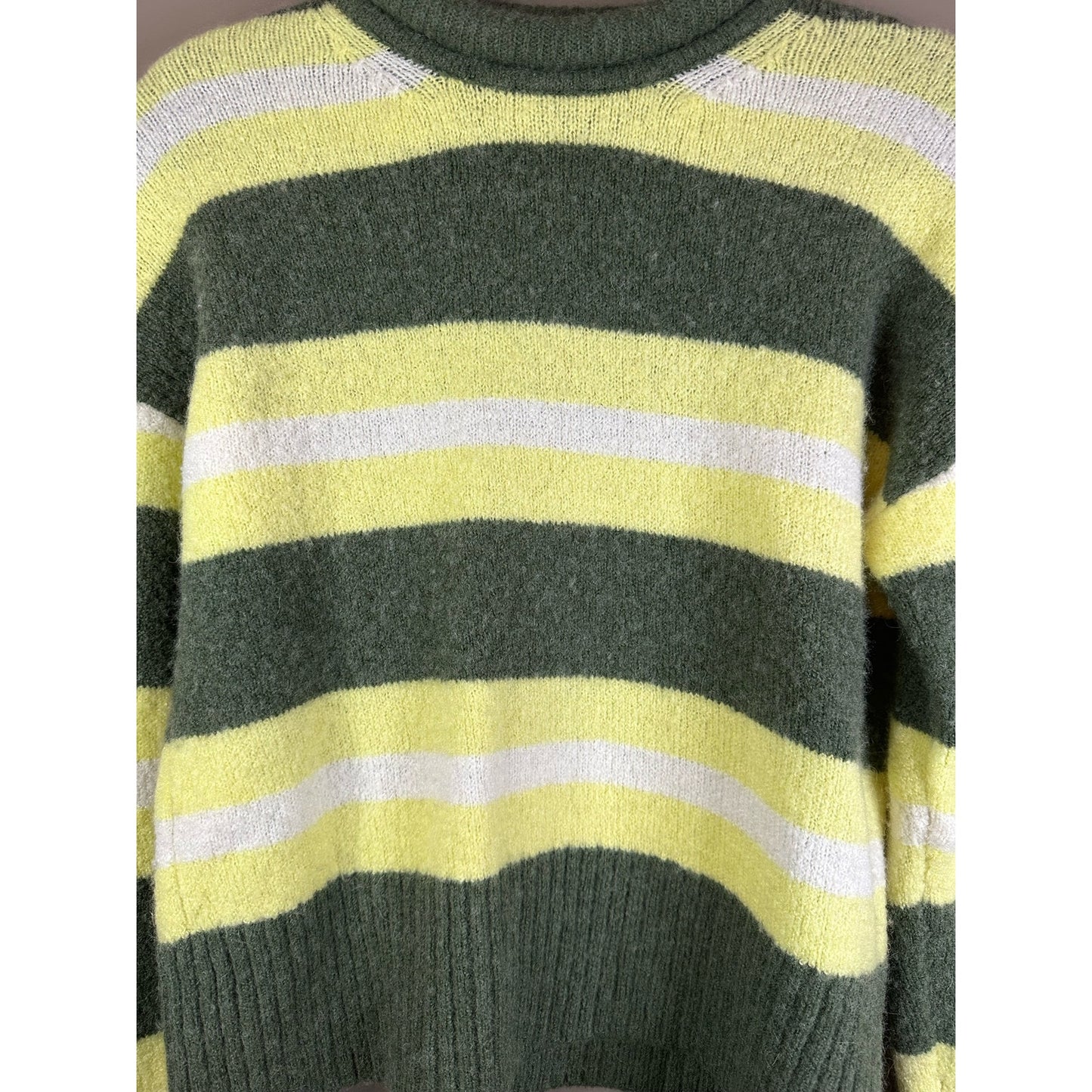 Madewell Neon Yellow Green Stripe Acrylic Wool Mock Neck Sweater Size Small