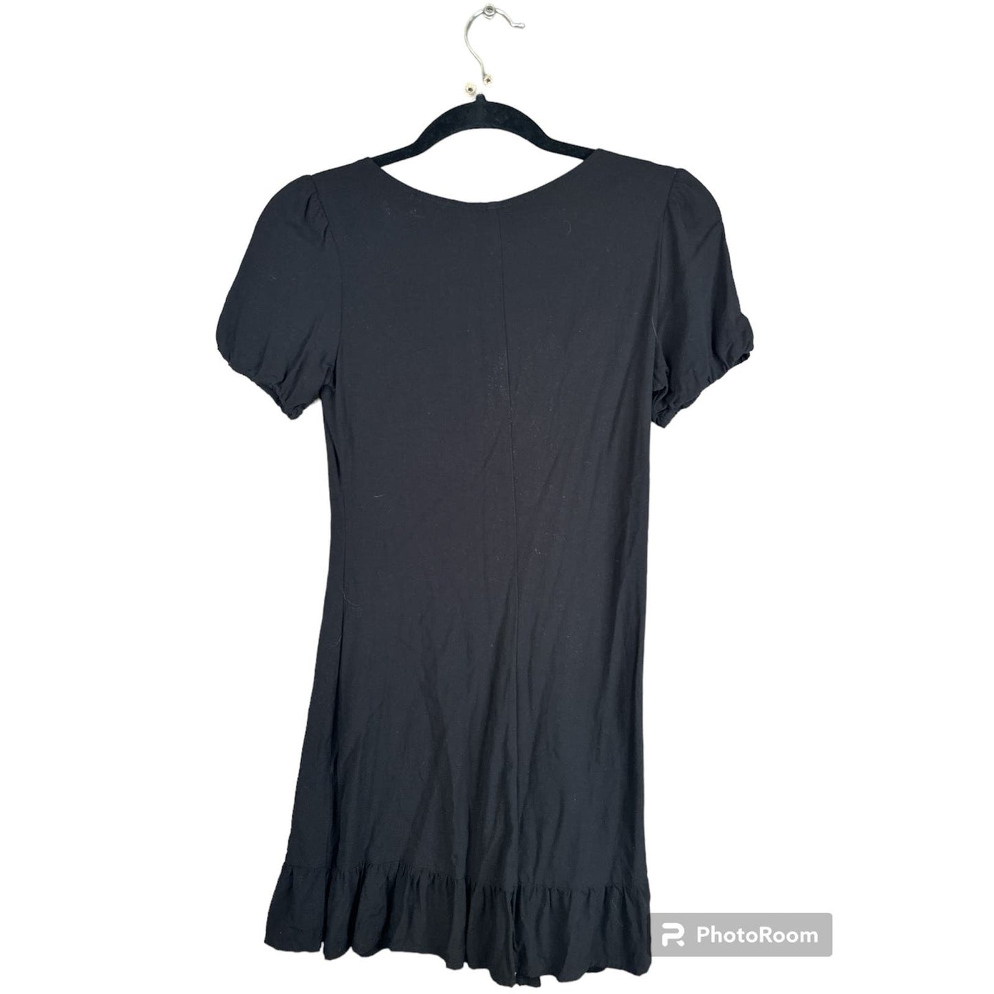 H&M Divided Black Short Sleeve Button Down Ruffle Hem Fit & Flare Dress Size 2