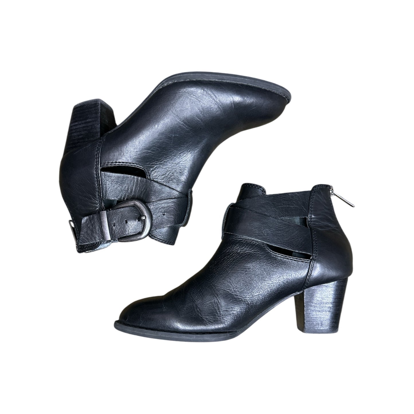 Vionic ‘Rory Smooth’ Black Comfort Zip Up Buckle Leather Heeled Booties Size 6