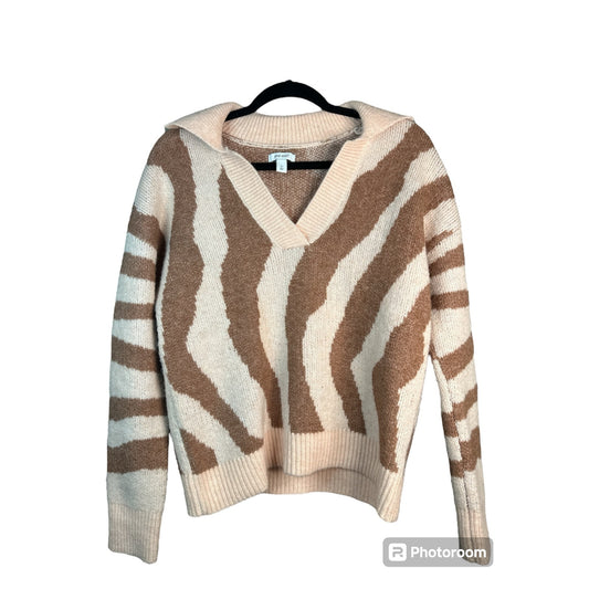 Nine West Long Sleeve Collared V Neck Wool Pink Pullover Sweater Size Small